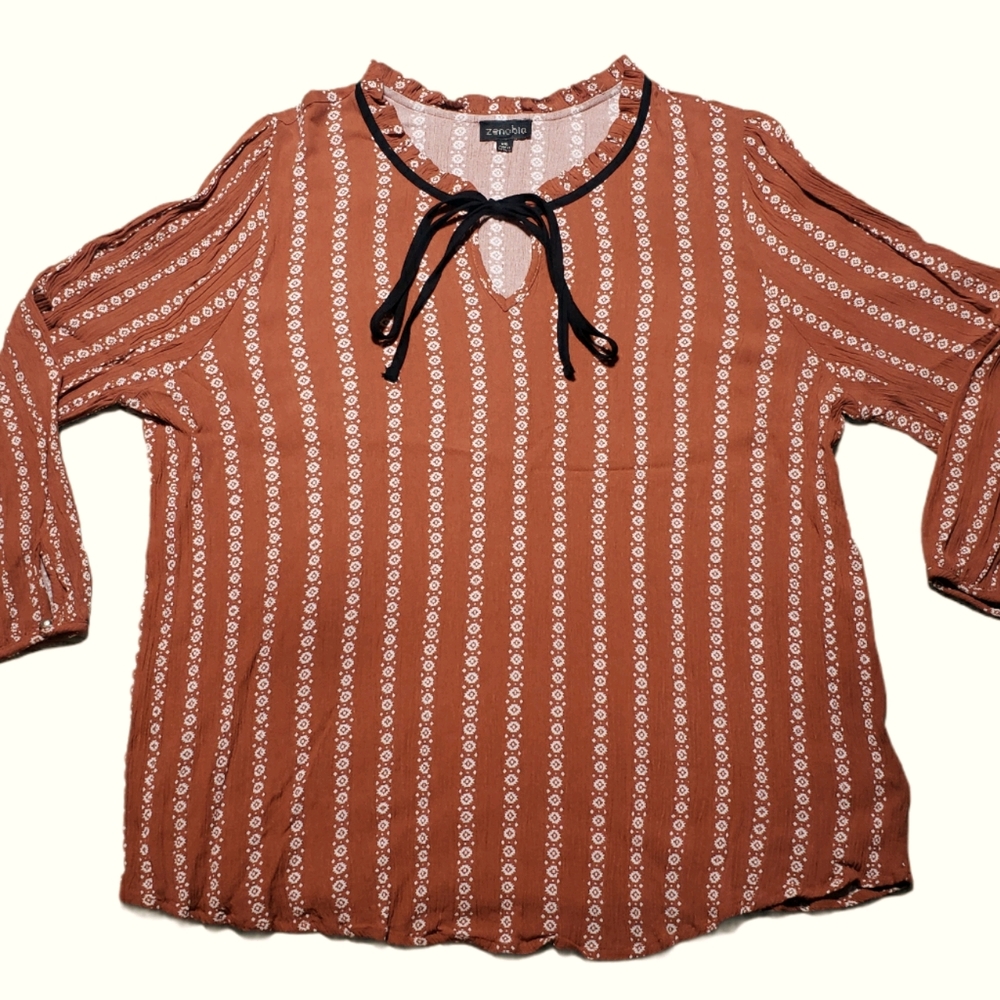 Zenobia Rustic Orange Keyhole Neckline.
